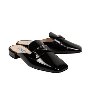 Black, Prada Calzature Vernice Nero Patent Leather Mules